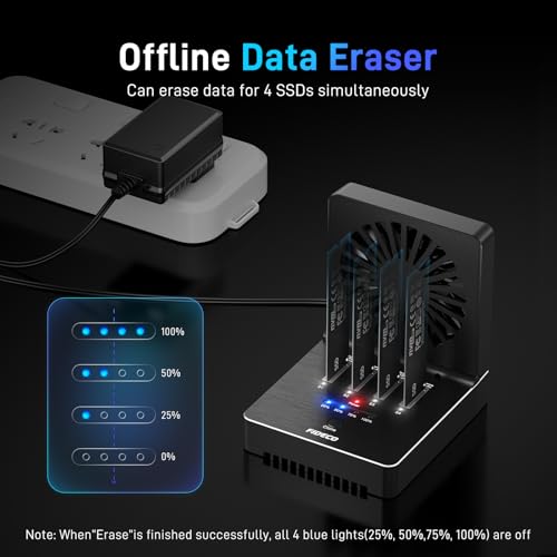 FIDECO M.2 NVMe Cloner and Data Eraser, 4-Bay SSD Cloner Dock with Foldable Cooling Fan, 40Gbps (4X 10Gbps, 2X 20Gbps) NVMe Duplicator, Support Offline Clone and Offline Data Eraser, Protect Privacy - Image 5