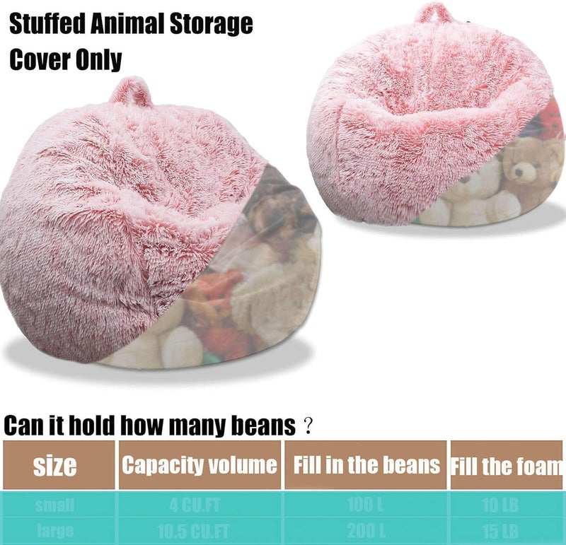 Kisoy Fluffy Stuffed Animal Storage Bean Bag Chair Cover (No Filler), Faux Fur Comfy Bean Bag Cover for Organizing Plush Toys or Textile, for Adults Teens Kids Girls,Dusty Pink - Image 4
