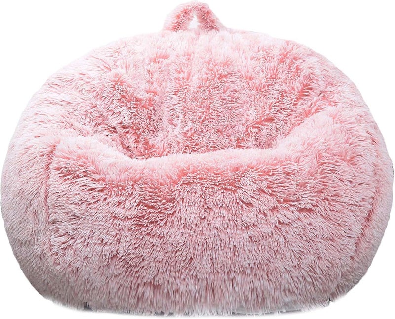 Kisoy Fluffy Stuffed Animal Storage Bean Bag Chair Cover (No Filler), Faux Fur Comfy Bean Bag Cover for Organizing Plush Toys or Textile, for Adults Teens Kids Girls,Dusty Pink - Image 2