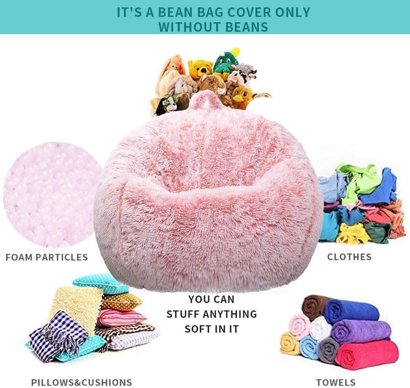 Kisoy Fluffy Stuffed Animal Storage Bean Bag Chair Cover (No Filler), Faux Fur Comfy Bean Bag Cover for Organizing Plush Toys or Textile, for Adults Teens Kids Girls,Dusty Pink - Image 3