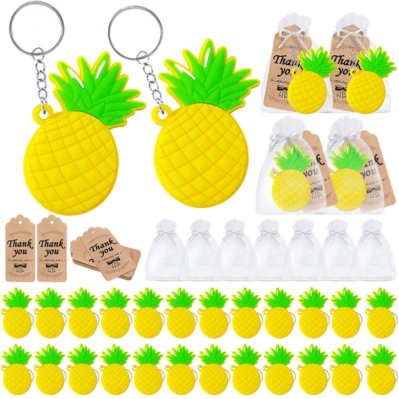 CiciBear 120 Pack Pineapple Party Favors with 40 Keychains 40 Thank You Tags and 40 Bags for Hawaiian Luau Aloha Party Tropical Flamingo Summer BacheloretteBirthday