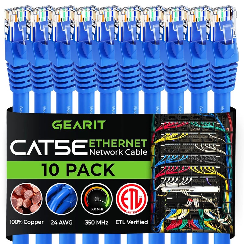 GearIT 10-Pack, Cat5e Ethernet Patch Cable 10 Feet - Snagless RJ45 Computer LAN Network Cord, Blue - Compatible with 10 Port Switch POE 10port Gigabit - Image 1