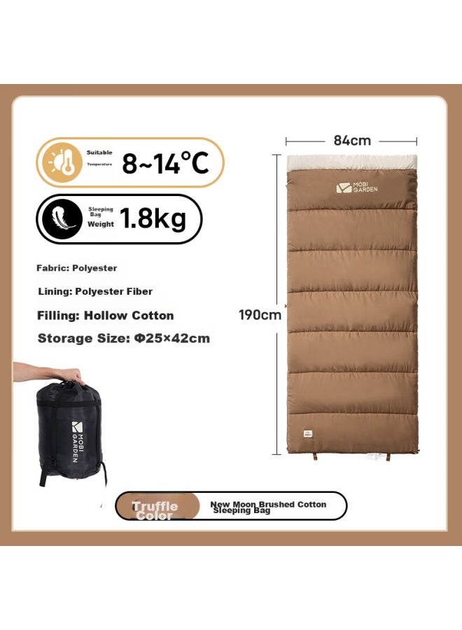 Mobigarden Sleeping Bag, Outdoor Camping Single-person Brushed Cotton Warm Envelope Sleeping Bag New Moon 1.8 Nx2056, Truffle Color - Image 2