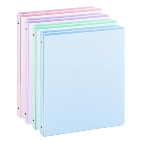 SUIN 0.5'' 3-Ring-Binder with Pockets, 100 Sheets Capacity, 1/2 inch Binders fits 11" x 8.5" US Letter Size, Assorted 4 Pastel Colors - Ideal for School, Office, and Home Use (0.5 inch) - Image 1