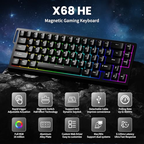 MAMBASNAKE ATTACK SHARK X68 HE 8000Hz Rapid Trigger Keyboard, 0.01mm RT Accuracy Wired Gaming Keyboard with Magnetic Switch, Adjustable Actuation, Rapid Trigger, Snap Tap, RGB Lighting for PC/Mac, Black - Image 2