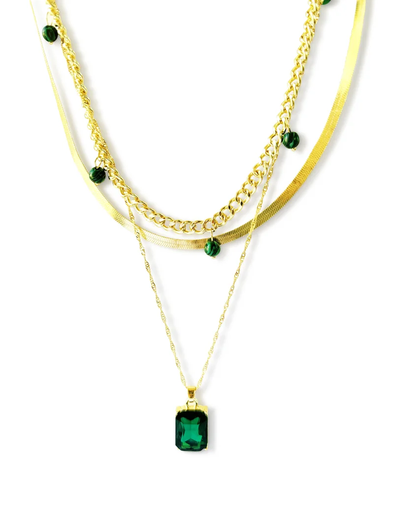 Hzmer Jewellery Multi Layered Emerald Finish Necklace
