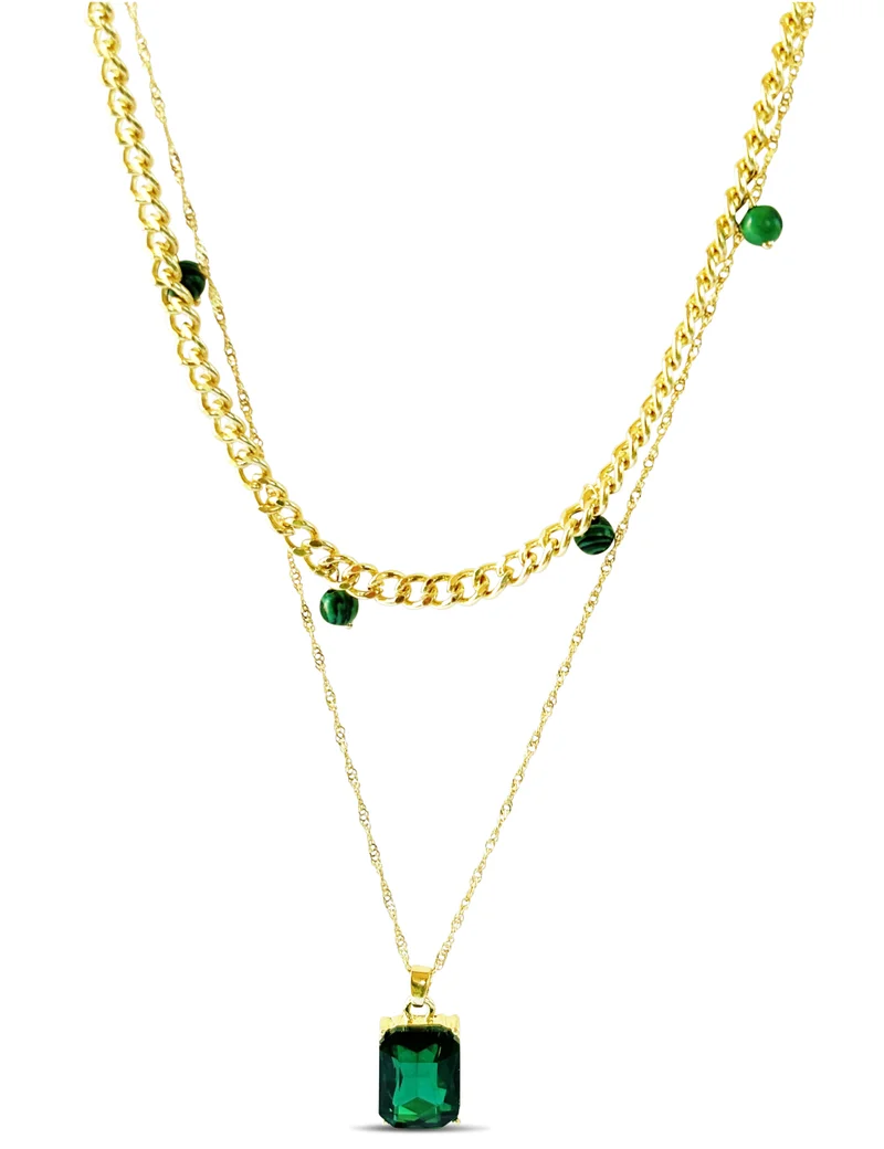 Hzmer Jewellery Multi Layered Emerald Finish Necklace