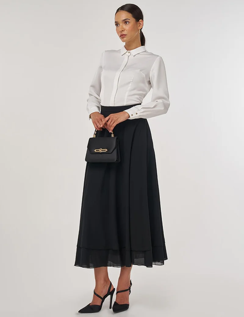 Kayra High-Waisted Chiffon Skirt Black