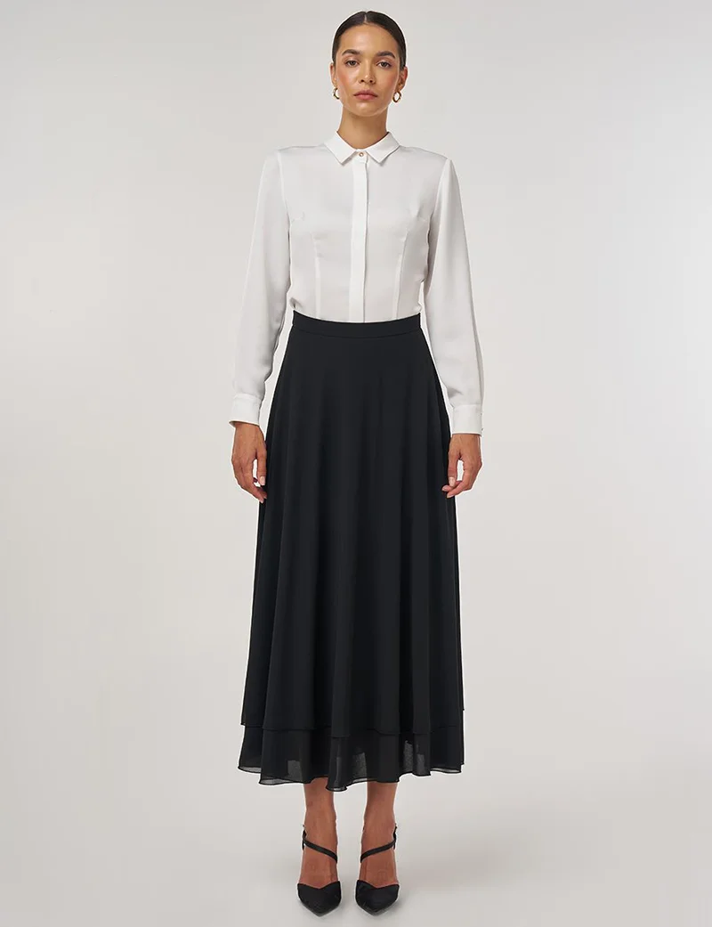 Kayra High-Waisted Chiffon Skirt Black