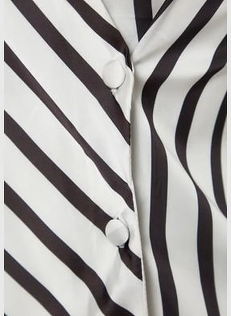 trendyol Black Striped Double Breasted Satin Woven Shirt TWOAW24GO00093