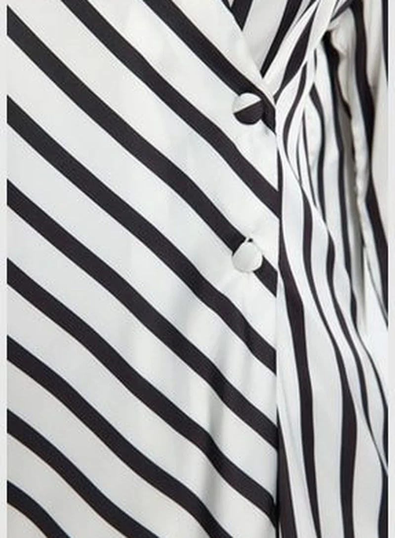 trendyol Black Striped Double Breasted Satin Woven Shirt TWOAW24GO00093