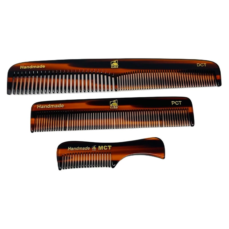 G.B.S GBS Handmade Men and Women Comb Set Pack of 3 Unbreakable Fine Toothed MustacheEyebrow Pocket Comb Portable Pocket Size for Styling Beard  Hair anytime Tortoise MCT DCT PCT Combs