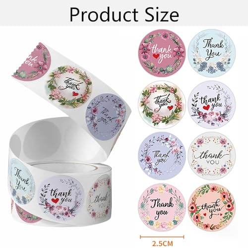 Fapiwen Paper Thank You Stickers - 500pcs Round Floral Tags,Glass Self-Adhesive & Waterproof With Beautiful Design,Cute for Giveaways,Envelope Seals,Party Gift Wrap Bag,Baking Packaging,25 x 25 mm - Image 2