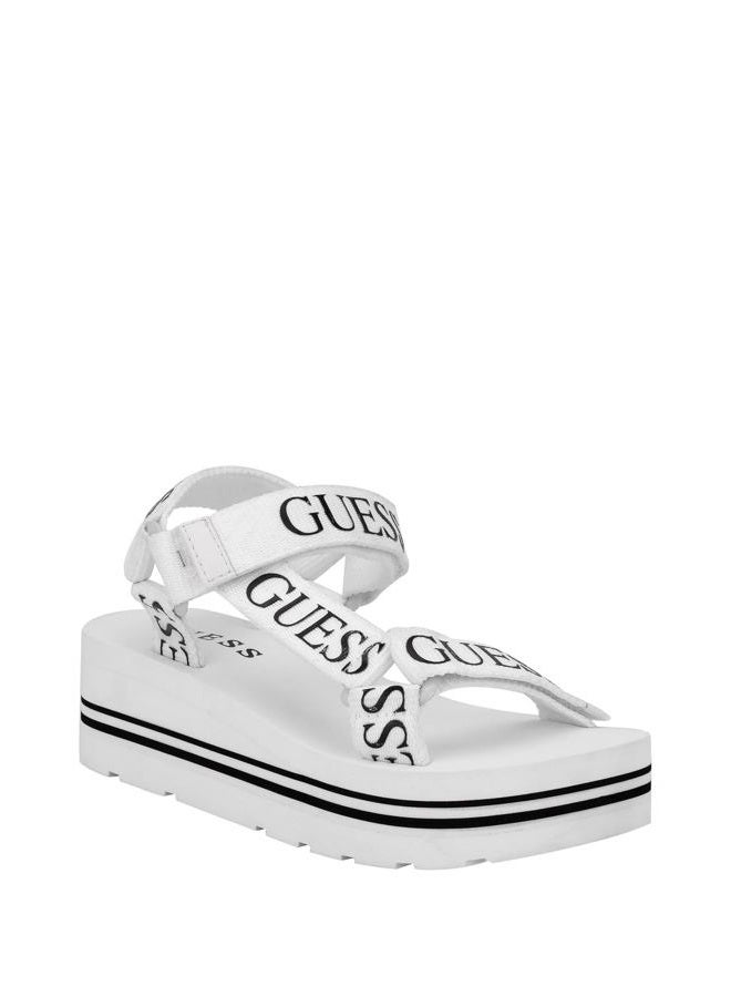 Guess Women's Avin Wedge Sandal, White/Black Logo 137, 37.5 EU - Image 2