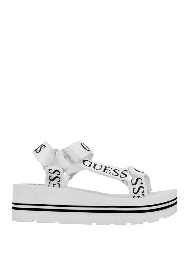 Guess Women's Avin Wedge Sandal, White/Black Logo 137, 37.5 EU - Image 3