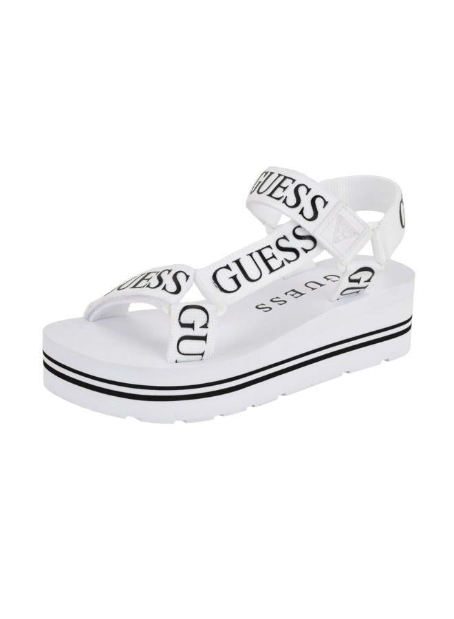 Guess Women's Avin Wedge Sandal, White/Black Logo 137, 37.5 EU - Image 1