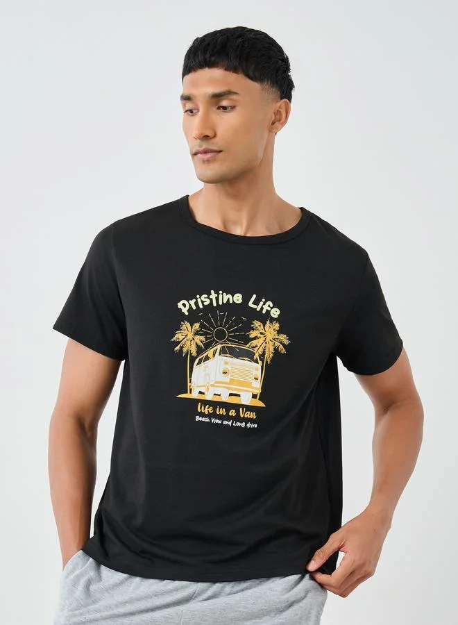 Styli Styli Black Graphic Printed T-Shirt and Shorts Set