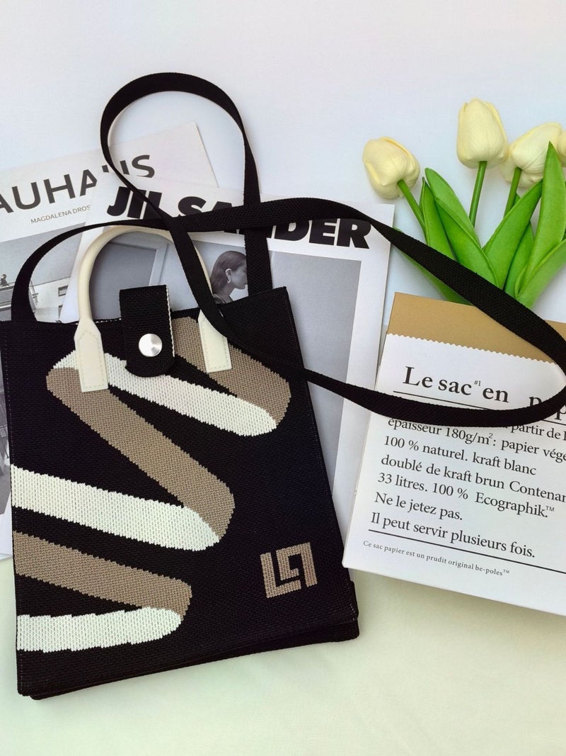 2025 Shoulder Crossbody Knitted Small Square Bag Open Portable Large Capacity Cute Fresh Style Fashionable Change Mobile Phone Bag - Image 3