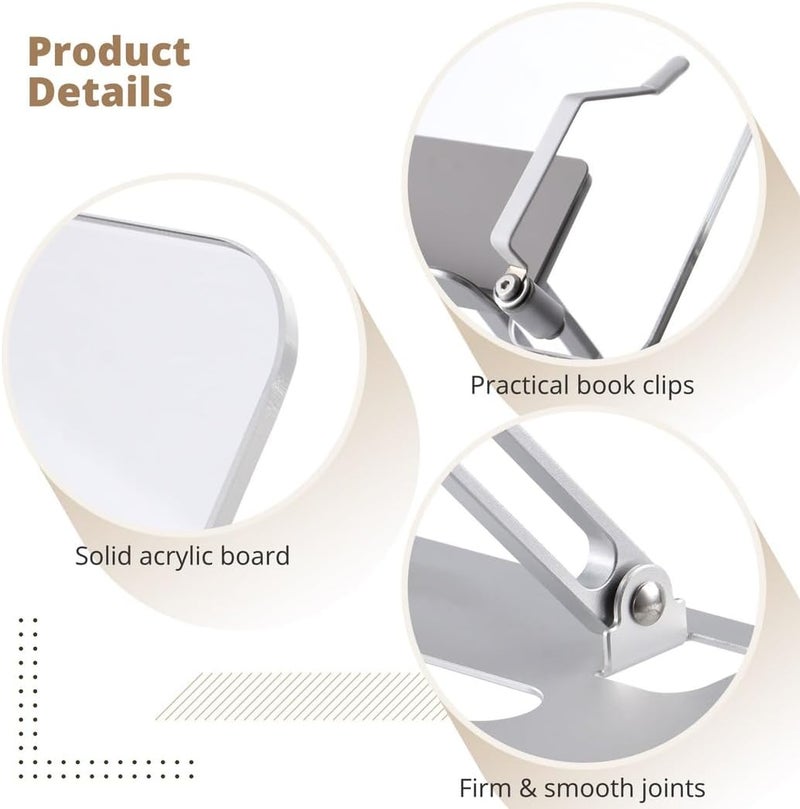 Foldable u0026 Portable Laptop Stand for Kitchen, Office, Textbook, Recipe, Magazine, Reading Acrylic Book Stand with Aluminum Material, Adjustable Height Angle, Cookbook Holder - Image 4