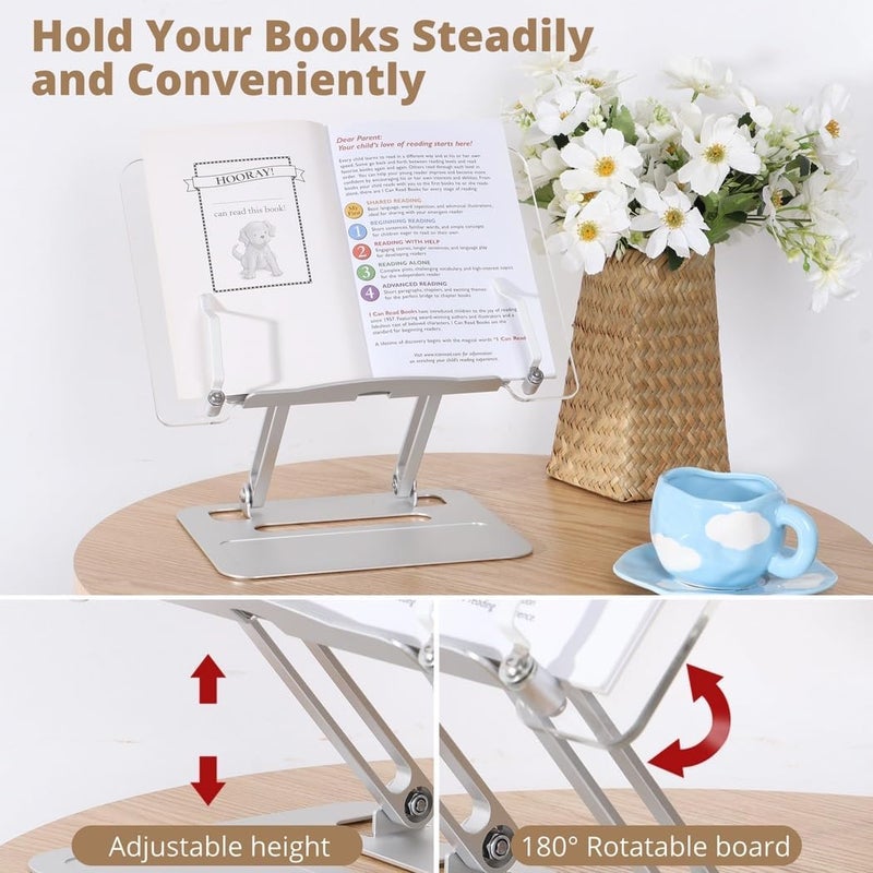 Foldable u0026 Portable Laptop Stand for Kitchen, Office, Textbook, Recipe, Magazine, Reading Acrylic Book Stand with Aluminum Material, Adjustable Height Angle, Cookbook Holder - Image 2
