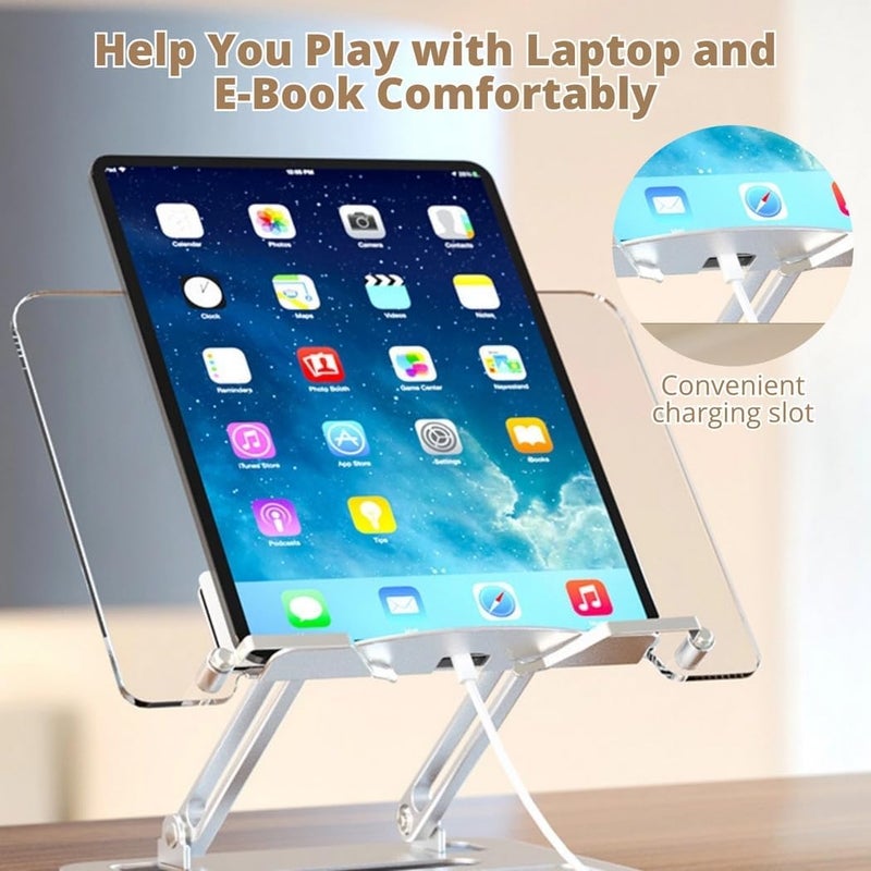 Foldable u0026 Portable Laptop Stand for Kitchen, Office, Textbook, Recipe, Magazine, Reading Acrylic Book Stand with Aluminum Material, Adjustable Height Angle, Cookbook Holder - Image 3