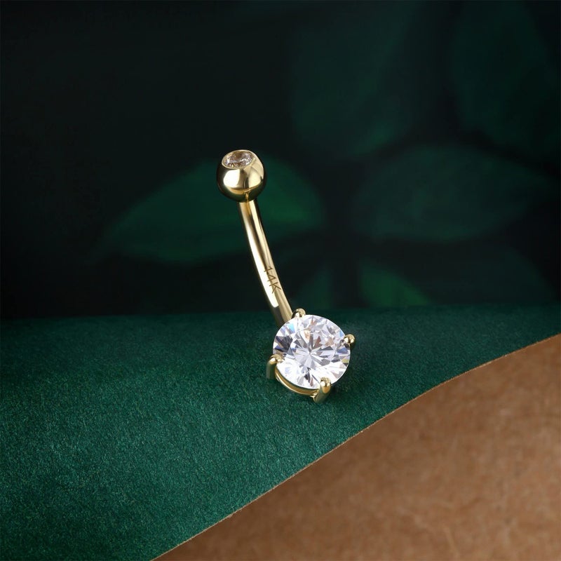 COCHARM 14K Solid Gold Belly Button Rings for Women Yellow Gold Belly Rings 14k Gold Cute Clear CZ Belly Navel Piercing Jewelry - Image 3