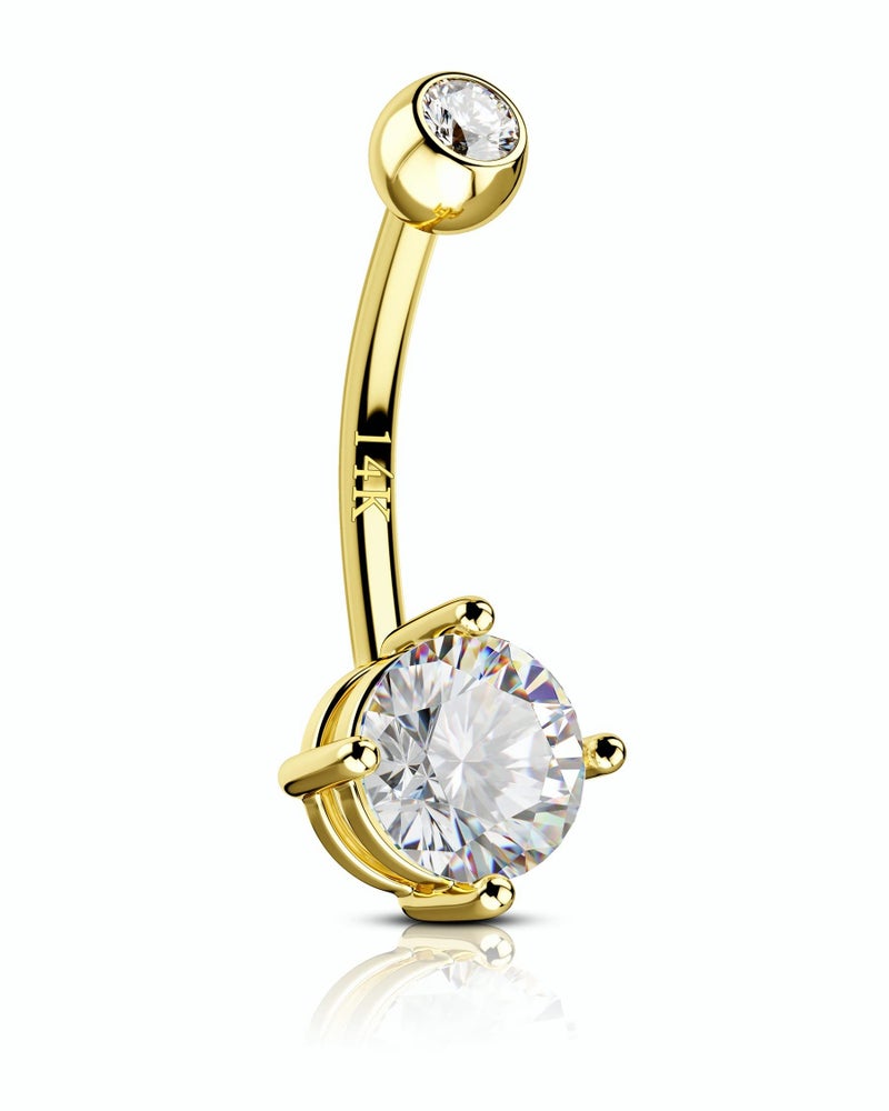 COCHARM 14K Solid Gold Belly Button Rings for Women Yellow Gold Belly Rings 14k Gold Cute Clear CZ Belly Navel Piercing Jewelry - Image 1