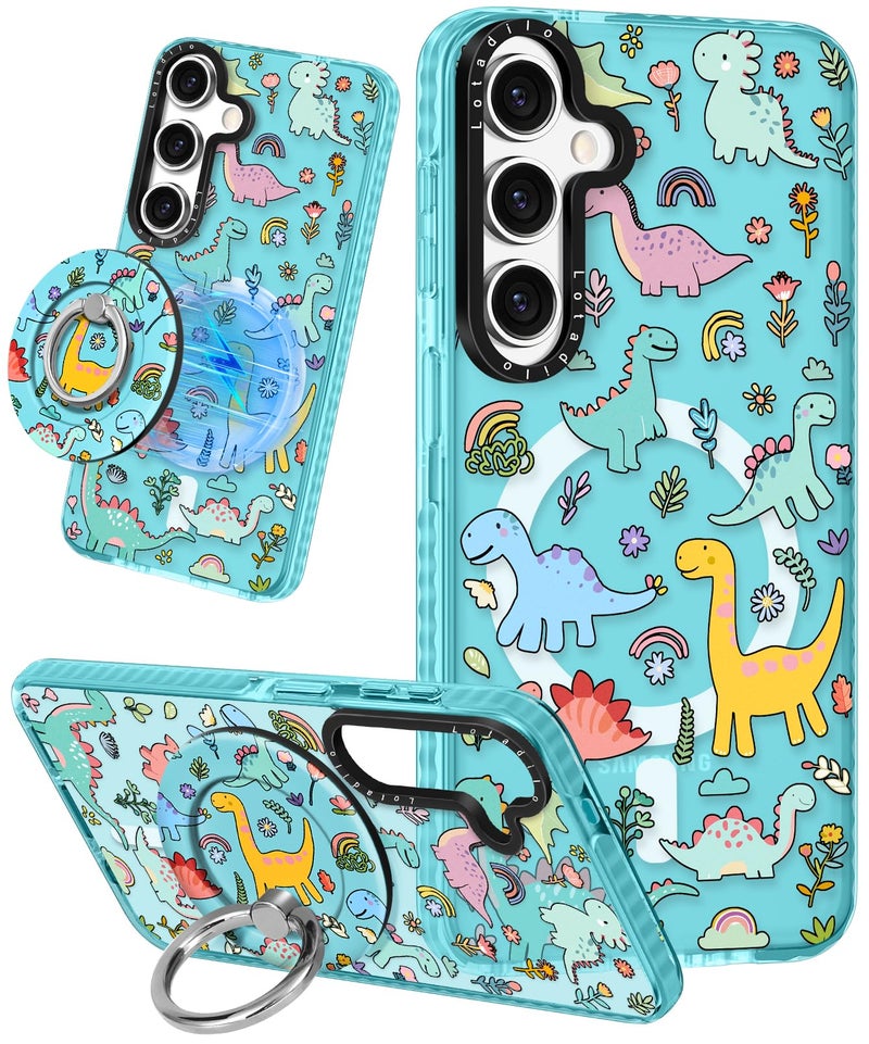 Lotadilo Cute Case for Samsung Galaxy S25 Plus for Women Girls - Funny Dinosaur Design Compatible with Magsafe Magnetic Ring Holder Kickstand Fashion TPU Phone Covers - Image 1