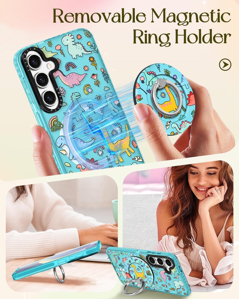 Lotadilo Cute Case for Samsung Galaxy S25 Plus for Women Girls - Funny Dinosaur Design Compatible with Magsafe Magnetic Ring Holder Kickstand Fashion TPU Phone Covers - Image 4