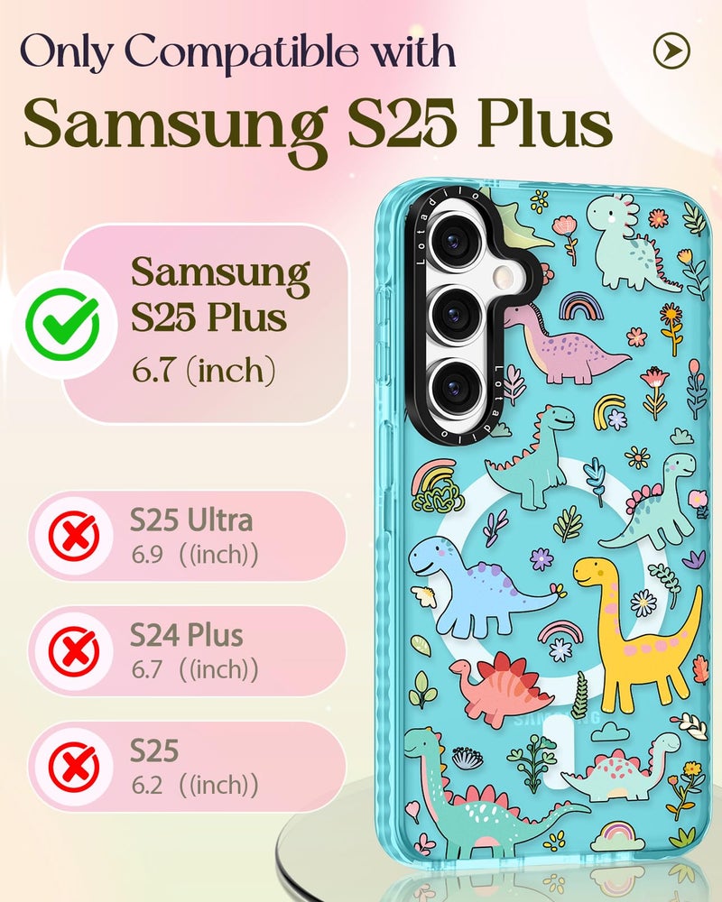 Lotadilo Cute Case for Samsung Galaxy S25 Plus for Women Girls - Funny Dinosaur Design Compatible with Magsafe Magnetic Ring Holder Kickstand Fashion TPU Phone Covers - Image 2