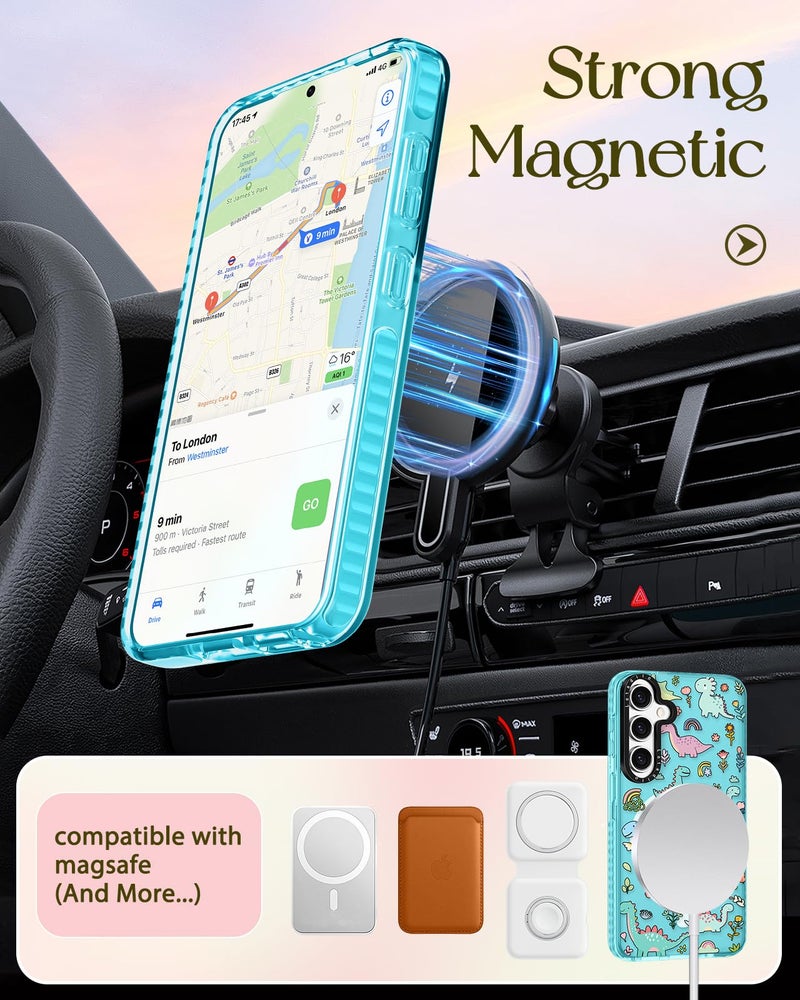 Lotadilo Cute Case for Samsung Galaxy S25 Plus for Women Girls - Funny Dinosaur Design Compatible with Magsafe Magnetic Ring Holder Kickstand Fashion TPU Phone Covers - Image 5