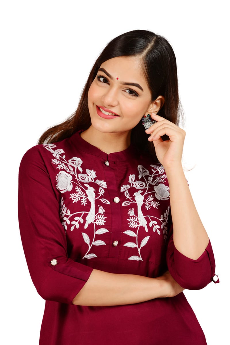 NEW4U Women's Regular Fit Rayon Straight Buttoned Kurta | Designer Printed Kurti/Casual Dailywear for Girls & Women (Maroon) - Image 5