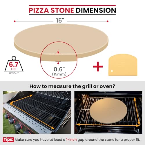 Unicook Pizza Stone for Grill Oven, 15 Inch Round Baking Stone, Heavy Duty Cordierite Bread Cooking Pan, Thermal Shock Resistant, Ideal for Making Crisp Crust Pizza, Bread and More, Includes Scraper - Image 2