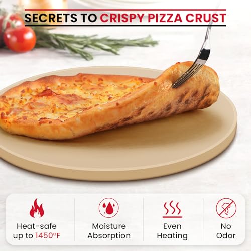 Unicook Pizza Stone for Grill Oven, 15 Inch Round Baking Stone, Heavy Duty Cordierite Bread Cooking Pan, Thermal Shock Resistant, Ideal for Making Crisp Crust Pizza, Bread and More, Includes Scraper - Image 3