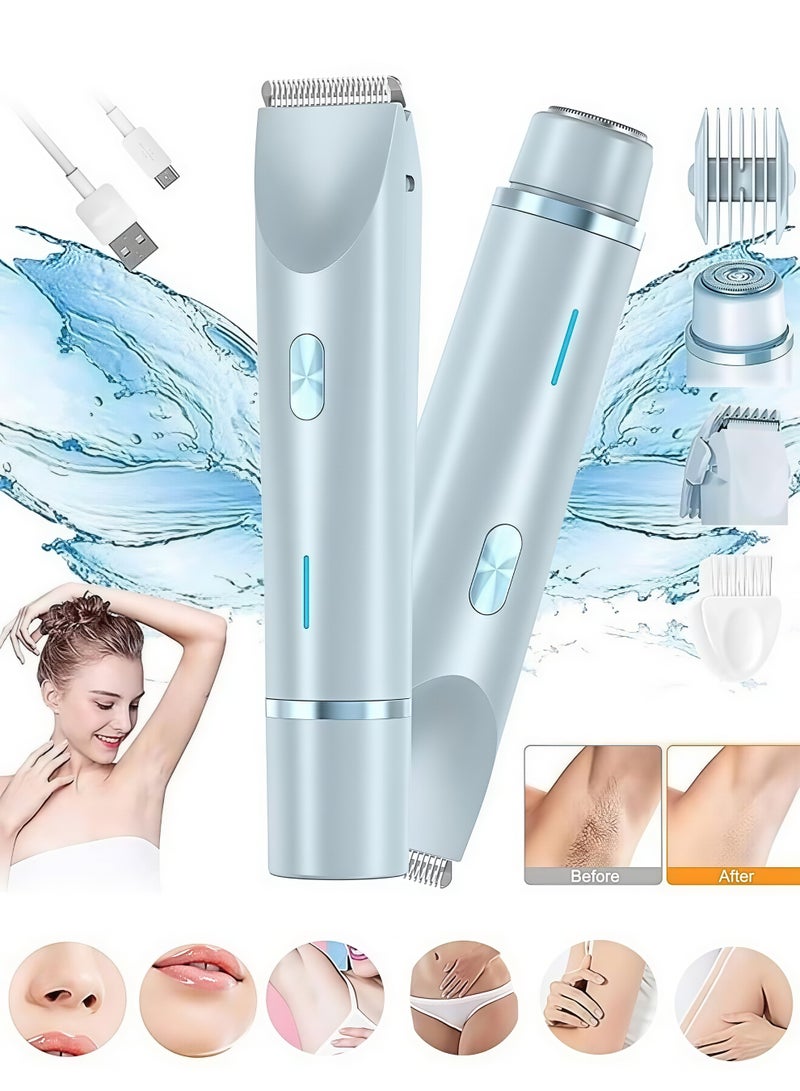 Bikini Trimmer & Facial Hair Remover for Ladies - Electric Shaver with Dual-Head Dual-Use Hair Trimmer, IPX7 Waterproof Wet-Dry Shaver for Legs, Arms, Underarms & Body Parts (Blue) - Image 1