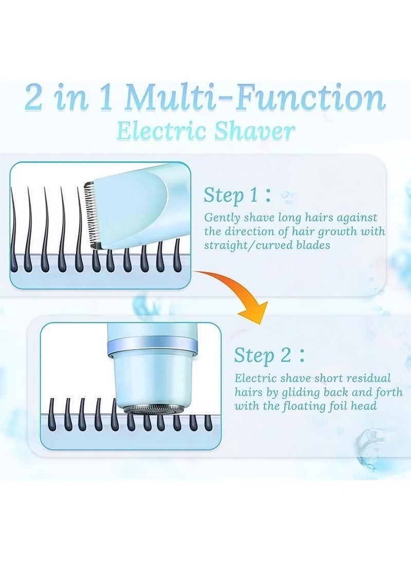 Bikini Trimmer & Facial Hair Remover for Ladies - Electric Shaver with Dual-Head Dual-Use Hair Trimmer, IPX7 Waterproof Wet-Dry Shaver for Legs, Arms, Underarms & Body Parts (Blue) - Image 2
