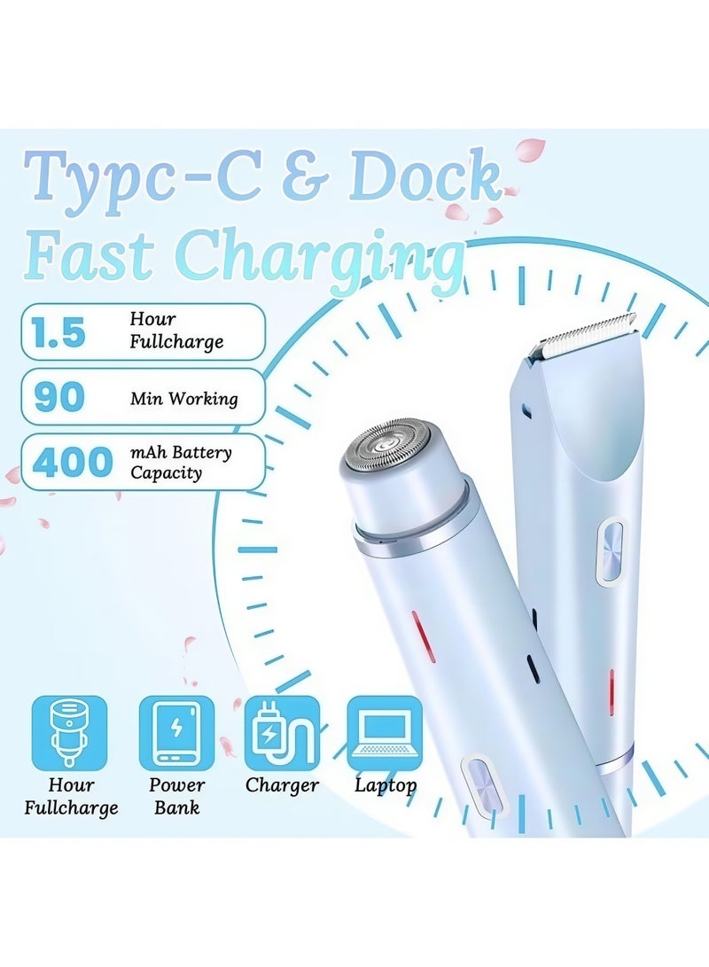 Bikini Trimmer & Facial Hair Remover for Ladies - Electric Shaver with Dual-Head Dual-Use Hair Trimmer, IPX7 Waterproof Wet-Dry Shaver for Legs, Arms, Underarms & Body Parts (Blue) - Image 3
