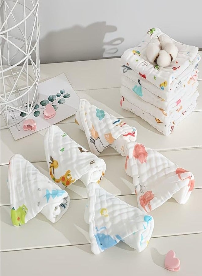 Firstblow Muslin 6 Layer 100% Organic Bamboo Cotton Face Towels for Newborn Baby Extra Soft Hankies Reusable Napkins for Infants Toddlers/Kids Random Print (Pack of 5) - Image 2