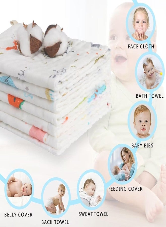 Firstblow Muslin 6 Layer 100% Organic Bamboo Cotton Face Towels for Newborn Baby Extra Soft Hankies Reusable Napkins for Infants Toddlers/Kids Random Print (Pack of 5) - Image 3