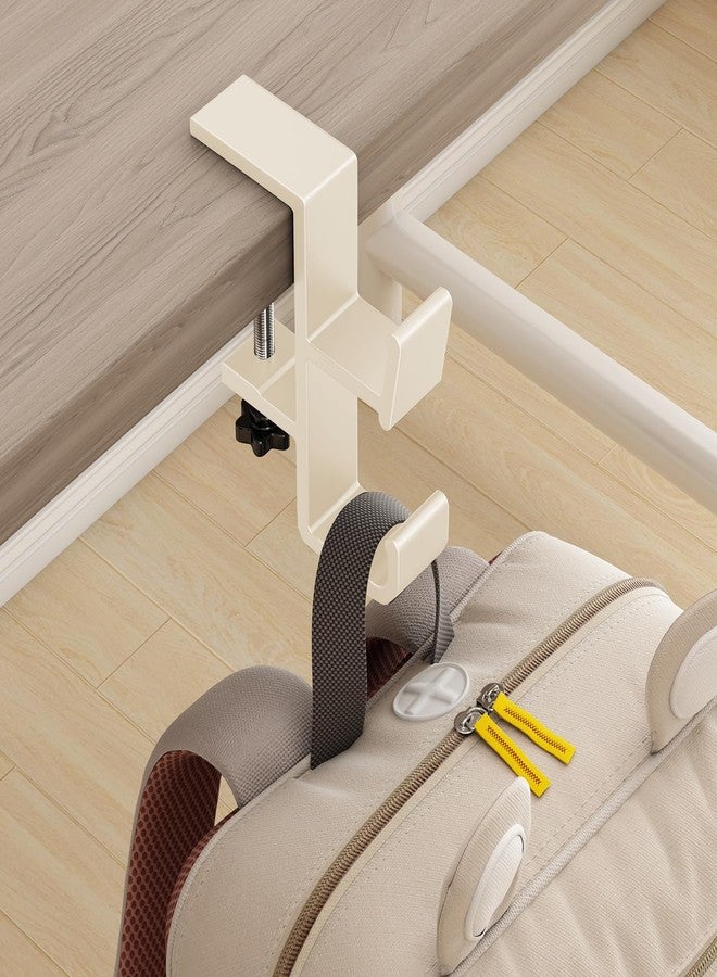 BTPIEL Desk Bag Hook, Purse Hook for Table, Aluminum Under Desk Handbag Hanger, Desk Mount Backpack Holder, Umbrellas,Headphone Holder - Cream - Image 1