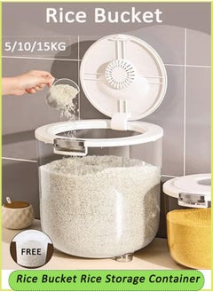 Reelyo Rice Bucket Rice Storage Container with Measuring Cup Food Dispenser Rice Container, Storage Container for Cereal, Household Rice Bucket Rice Holder Bin for Flour, Sugar, Oatmeal, Kitchen Pantry Organization and Storage  - Image 1