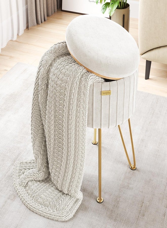STORAGEBUD Round Ottoman with Storage, Pleated Velvet Storage Ottoman, Foot Stool Ottomans, Makeup Vanity Stool, Small Ottomans Foot Rest, Modern Vanity Stools for Living Room and Bedroom, Cream - Image 2