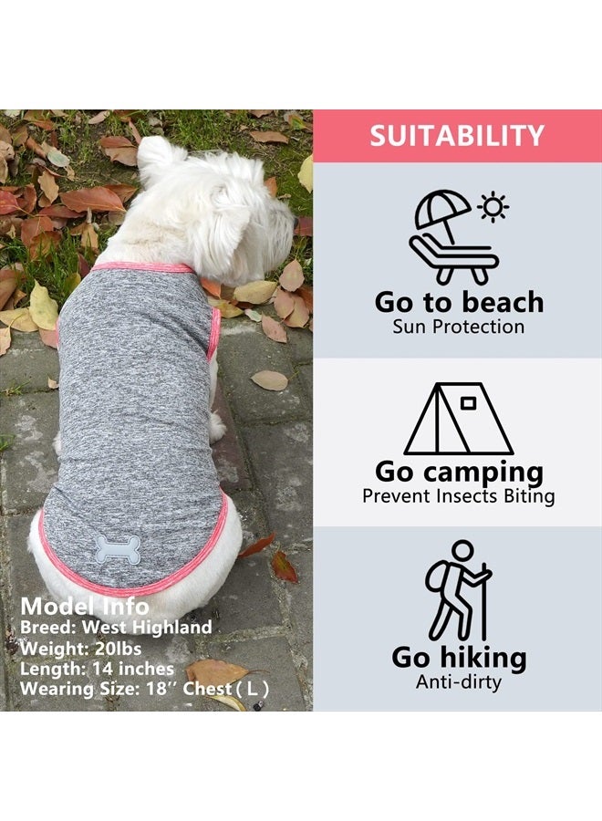 2 Pack Dog Shirts Quick Dry Soft Stretchy Dog T-Shirts with Reflective Label Tank Top Sleeveless Vest Sun Protection Dog Clothes for Small Dogs, Coral Red+Grey, L