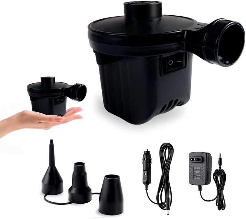 Inscool Electric Air Pump,Portable Quick-Fill Air Pump, Air Mattress Pump with 3 Nozzles for Inflatable Boat, Air Mattress Beds,Swimming Ring.Compatible with Home and car Adapter by (110V AC/12V DC) - Image 1
