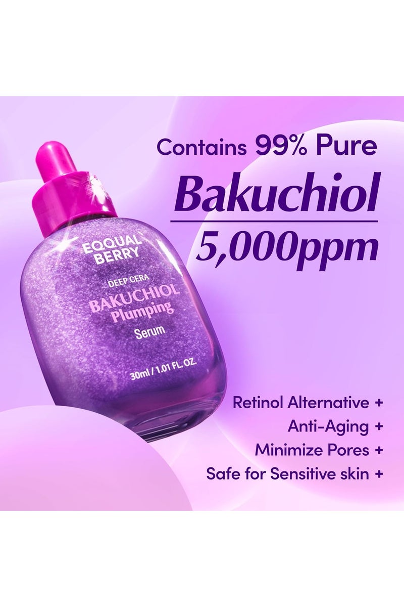 EQQUALBERRY Bakuchiol Plumping Face Serum - Retinol Natural Alternative for Sensitive Skin, Enhances Firmness and Elasticity with Ceramide and Peptides & Hyaluronic Acid, Pore(1.01oz / 30ml) - Image 2