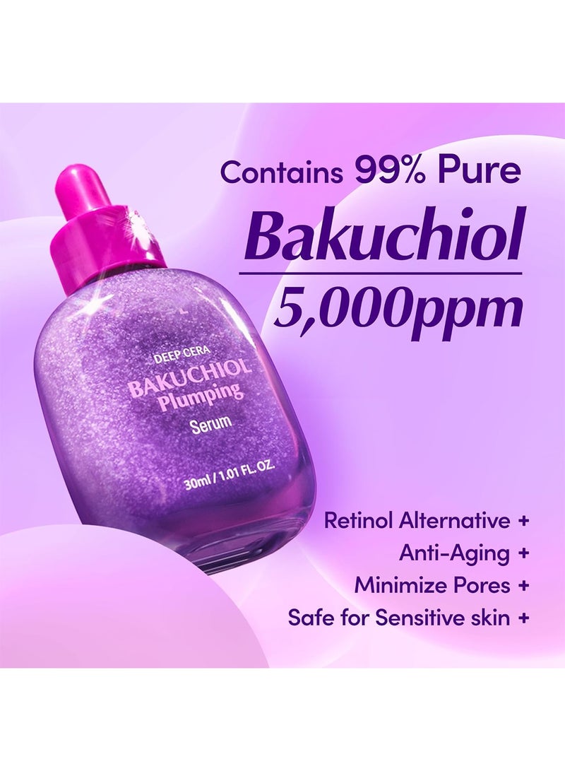 Bakuchiol Plumping Face Serum - Retinol Natural Alternative for Sensitive Skin, Enhances Firmness and Elasticity with Ceramide and Peptides & Hyaluronic Acid, Pore(1.01oz / 30ml) - Image 2