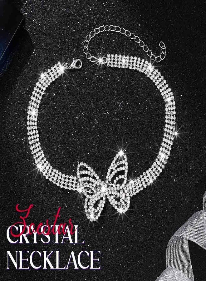 Zoestar Silver Butterfly Rhinestone Choker Necklace for Women - Image 3