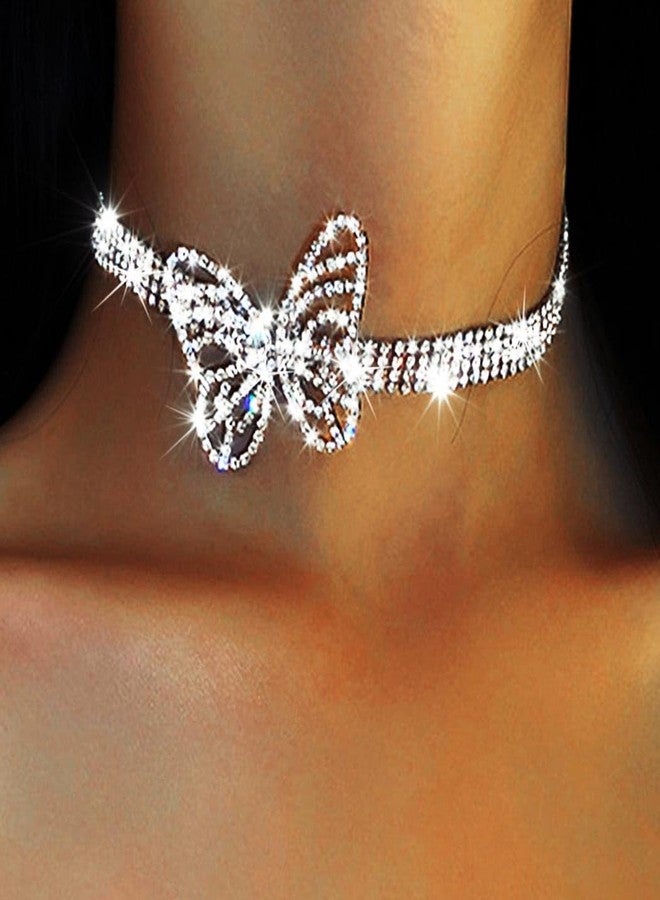 Zoestar Silver Butterfly Rhinestone Choker Necklace for Women - Image 2