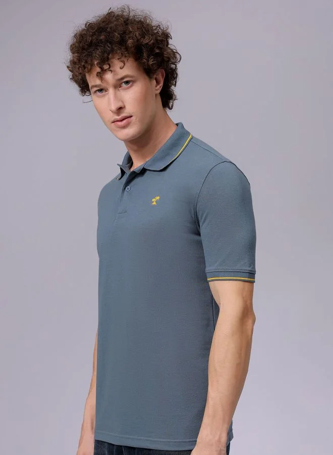 The Indian Garage Co Men Slim Fit Solid Polo Collar Tshirt