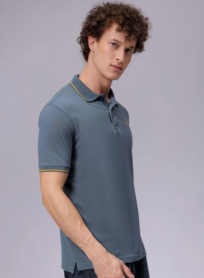 The Indian Garage Co Men Slim Fit Solid Polo Collar Tshirt